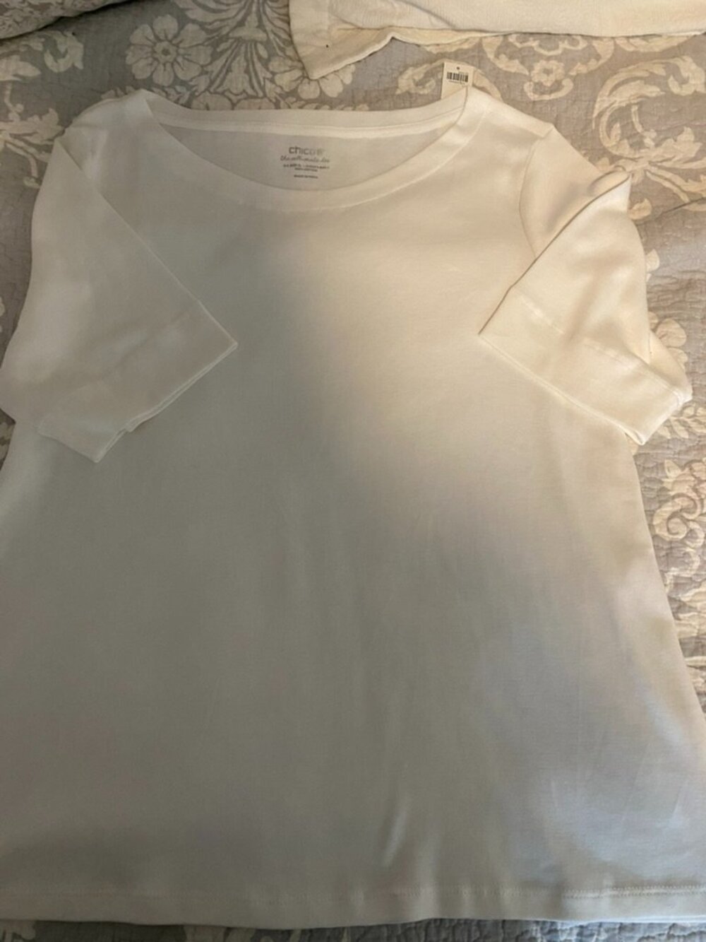 Chicos Boat Neck Tee Shirt, Cream/White NWT size XL